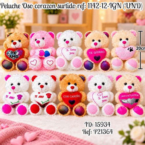 Peluche Oso corazon surtido al por mayor – Ref. 1142-12-IGN