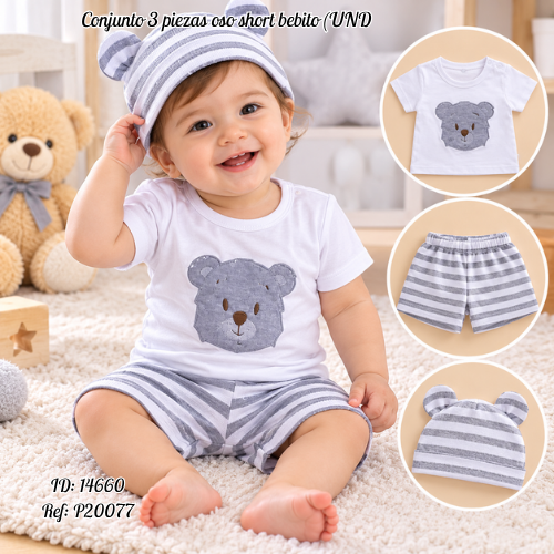 Conjunto 3 piezas oso short bebito al por mayor