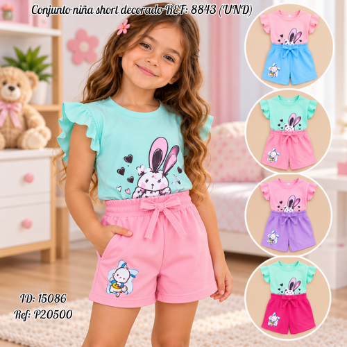Conjunto niña short decorado al por mayor – Ref. 8843