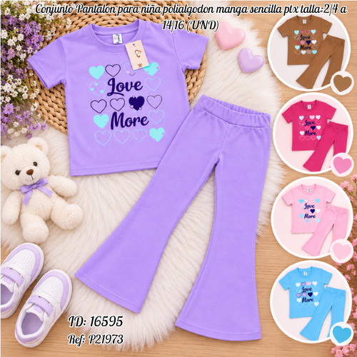 Conjunto Pantalon para niña polialgodon manga sencilla ptx talla:2/4 a 14/16 al por mayor