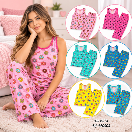 Pijama larga estampada al por mayor – Ref. 01-LGP-06-V