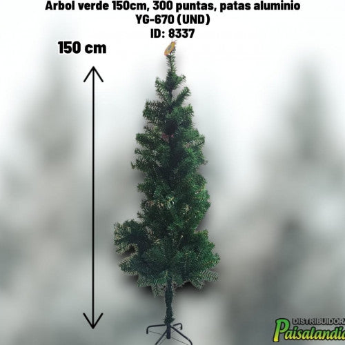 Árbol verde 150cm, 300 puntas, patas aluminio YG-670 (UND)