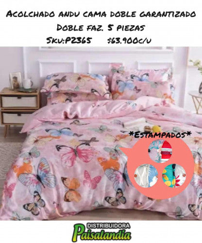 Acolchado andu cama doble garantizado 5 piezas doble faz