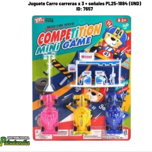 Juguete Carro carreras x 3 + señales PL25-1884 (UND)