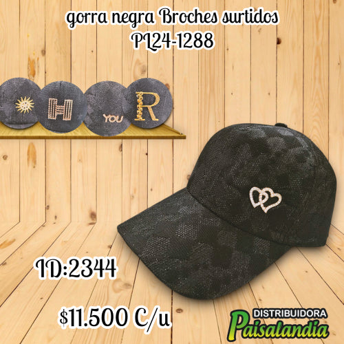 Gorra negra con broches surtidos (UND)