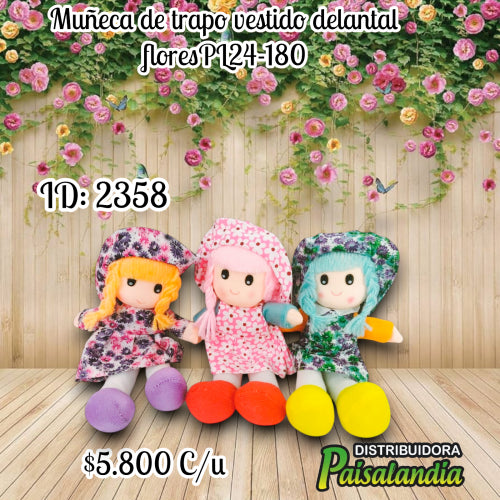 Muñeca de trapo vestido delantal flores (UND)