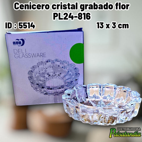 Cenicero cristal grabado flor PL24-816 (UND)