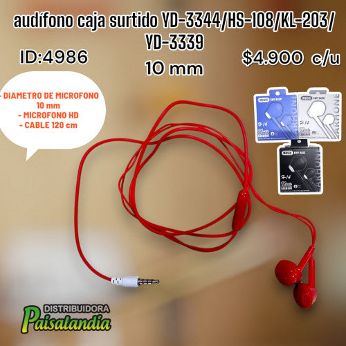audífono caja surtido YD-3344/HS-108/KL-203/YD-3339 (UND)