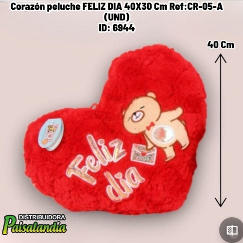 Corazón peluche FELIZ DIA 40X30 Cm Ref:CR-05-A (UND)