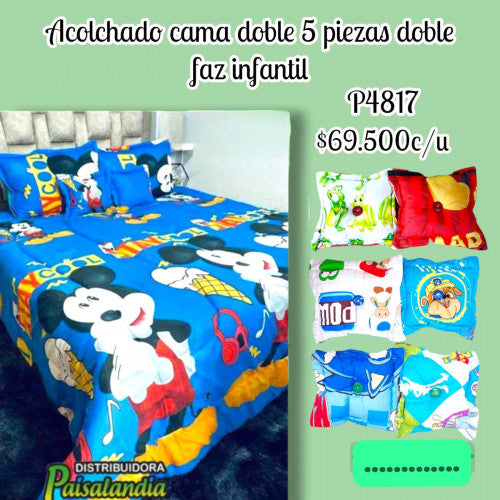 Acolchado cama doble 5 piezas doble faz infantil