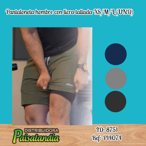 Pantaloneta hombre con licra tallada XS/M/L (UND)
