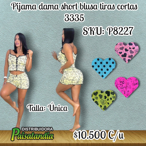 Pijama dama short blusa tiras cortas 3335 (UND)
