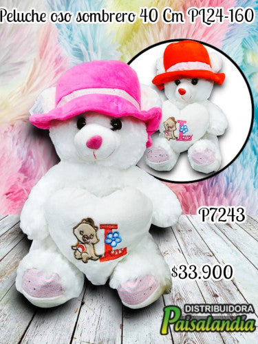 Peluche oso sombrero 40 Cm PL24-160