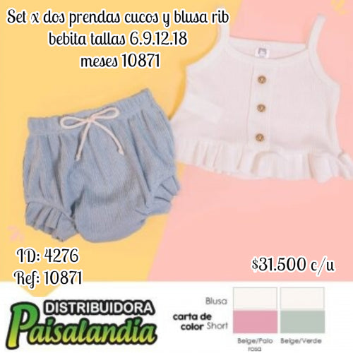 set x dos prendas cucos y blusa rib bebita tallas 6.9.12.18 meses 10871