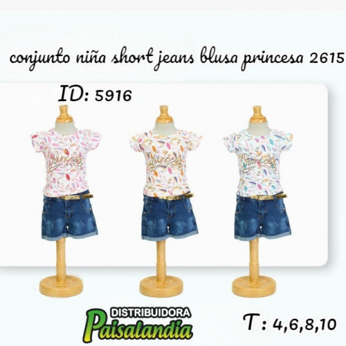 Conjunto niña short jeans blusa princesa 2615 (UND)