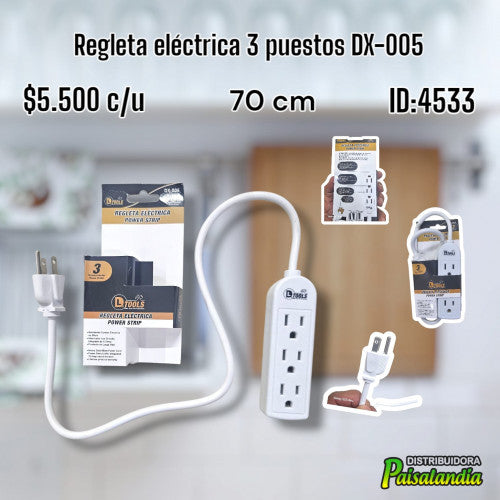 Regleta eléctrica 3 puestos DX-005 (UND)