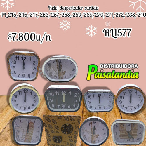 Reloj despertador surtido (PL-245/246/247/256/257/258/259/269/270/271/272) (UND)