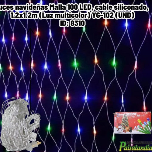 luces navideñas Malla 100 LED, cable siliconado, 1.2x1.2m (Luz multicolor) YG-102 (UND)