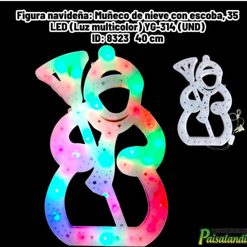 Figura navideña: Muñeco de nieve con escoba, 35 LED (Luz multicolor) YG-314 (UND)