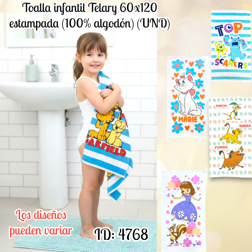 Toalla infantil Telary 60x120 estampada (100% algodón) (UND)