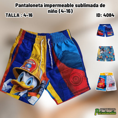 Pantaloneta impermeable sublimada de niño (4-16) (UND)