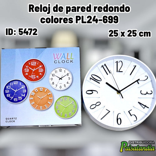 Reloj de pared redondo colores PL24-699 (UND)