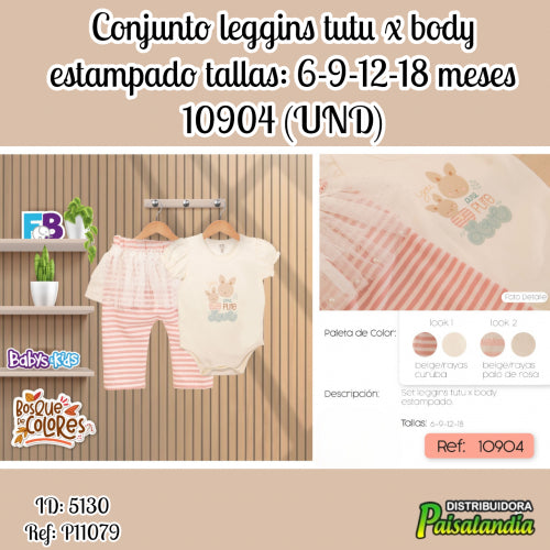 conjunto leggins tutu x body estampado tallas: 6-9-12-18 meses 10904 (UND)