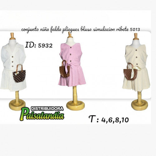 Conjunto niña falda pliegues blusa simulacion ribete 5013 (UND)