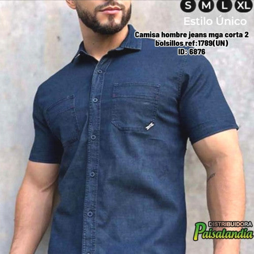 Camisa hombre jeans mga corta 2 bolsillos ref:1789(UN)