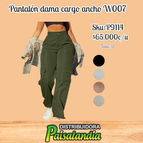 Pantalon dama cargo ancho w007 (UND)