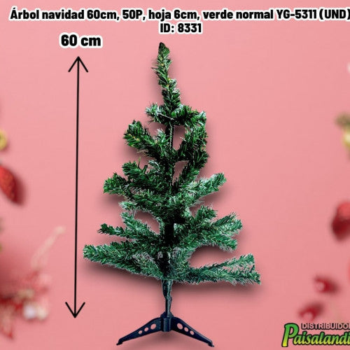 Árbol navidad 60cm, 50P, hoja 6cm, verde normal YG-5311 (UND)