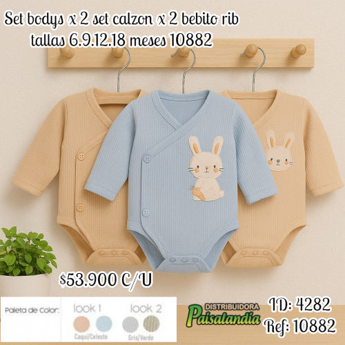 set bodys x 2 set calzon x 2 bebito rib tallas 6.9.12.18 meses 10882