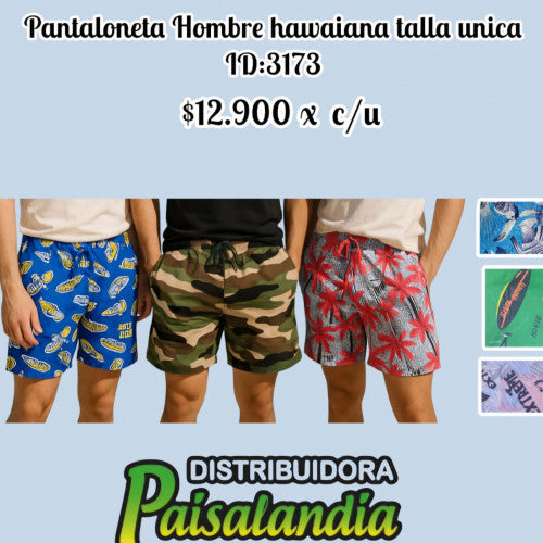 Pantaloneta hombre hawaiana talla unica (UND)