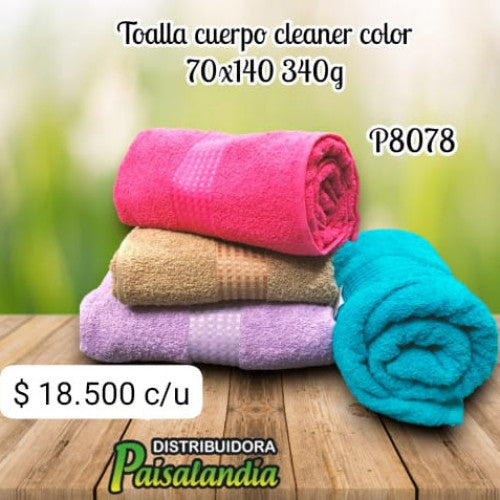 Toalla cuerpo Cleaner colores surtidos 70x140 cm 340g (UND)