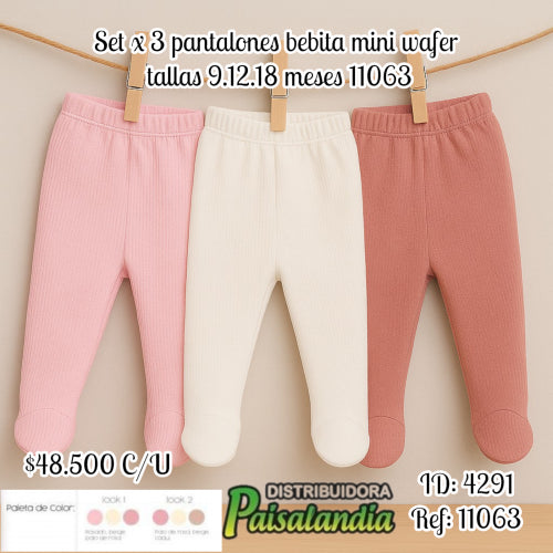 set x 3 pantalones bebita mini wafer tallas 9.12.18 meses 11063