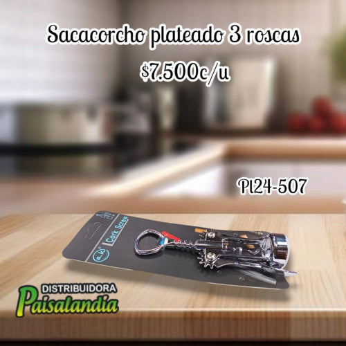 Destapador saca corcho metálico plateado PL24-507 (UND)