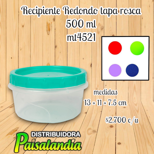Recipiente redondo tapa rosca 500 ml MT4521 (UND)