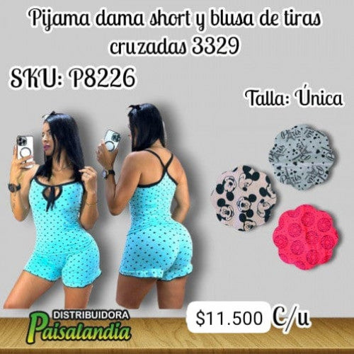Pijama dama short y blusa de tiras cruzadas 3329 (UND)