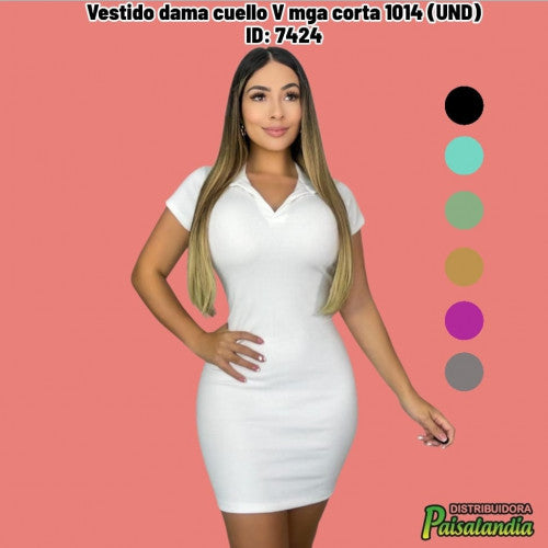 Vestida dama cuello redondo mga corta 1014 (UND)