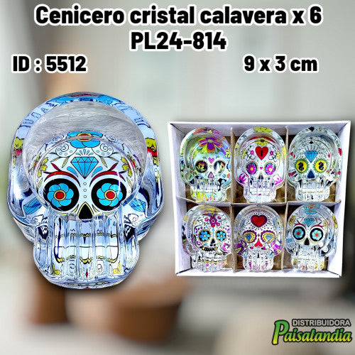 Cenicero cristal calavera x 6 PL24-814 (X6 UND)