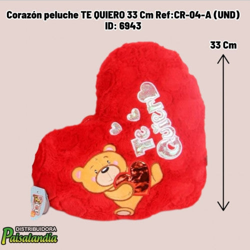 Corazón peluche TE QUIERO 33 Cm Ref:CR-04-A (UND)