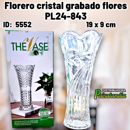 Florero cristal grabado flores PL24-843 (UND)
