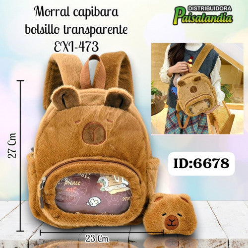 Morral capibara bolsillo transparente EXI-473
