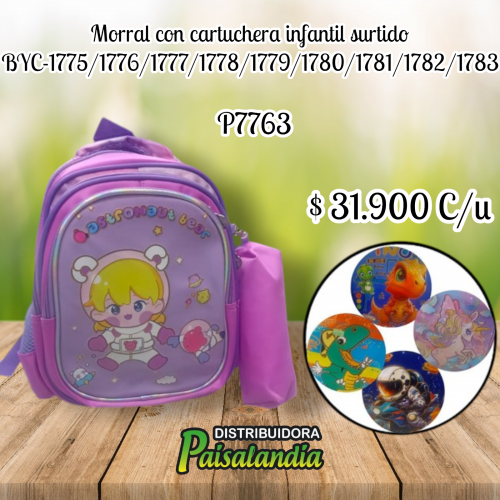 Morral con cartuchera infantil surtido BYC-1775/1776/1777/1778/1779/1780/1781/1782/1783