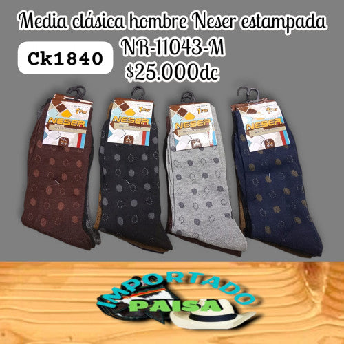 Media clasica hombre Neser estampada NR-11043-M