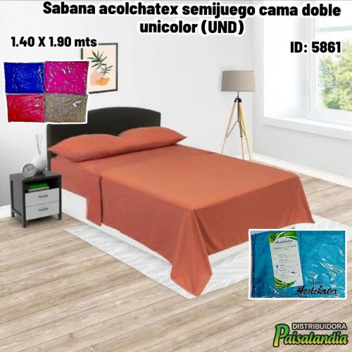 Sabana acolchatex semijuego cama doble unicolor (UND)