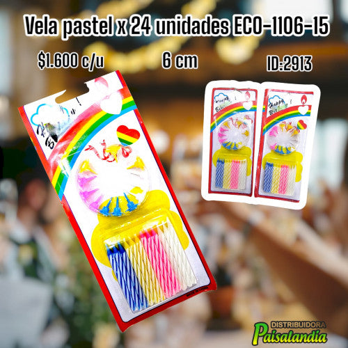 Velas pastel x24 unidades ECO-1106-15 (UND)
