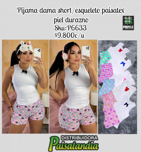 Pijama de dama short/esqueleto paisatex