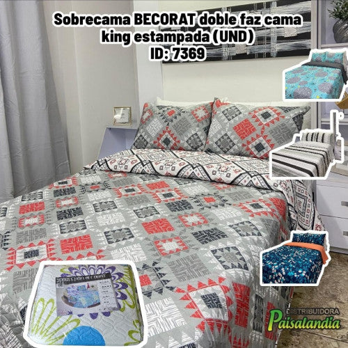 Sobrecama BECORAT doble faz cama king estampada (UND)