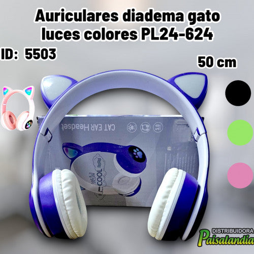 Auriculares diadema gato luces colores PL24-624 (UND)